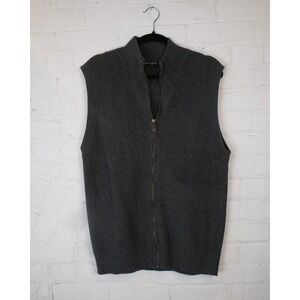 Kallspin Mens Full Zip Cardigan Sweater Vest Charcoal Gray Wool Blend Large